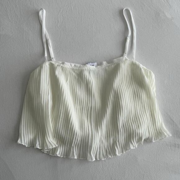 Princess Polly Womens White Pleated Crop Top Flowy Spaghetti Strap Size 6 Blouse - Picture 2 of 6